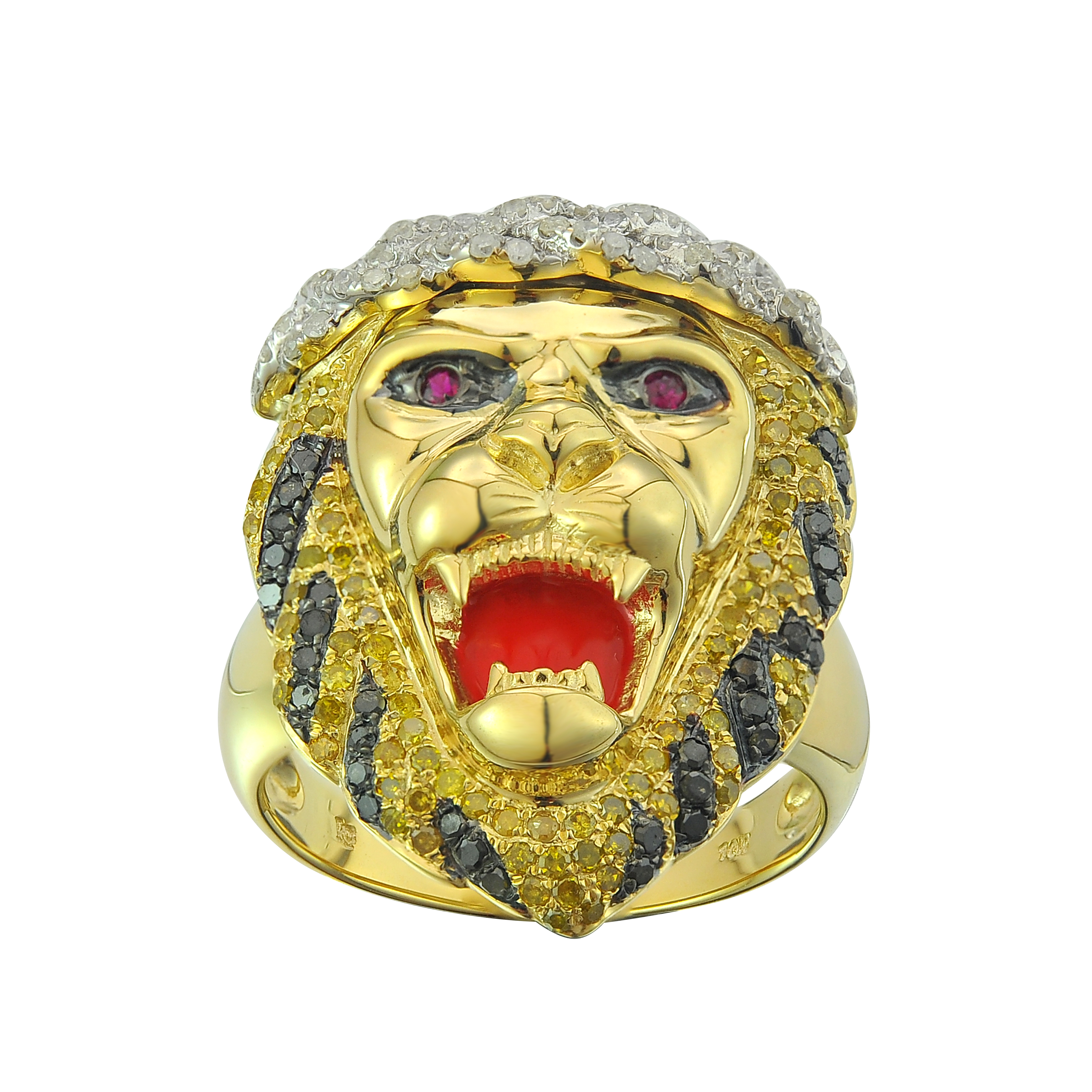 Diamond Lion Head Ring 1.22 ct. 10K Yellow Gold